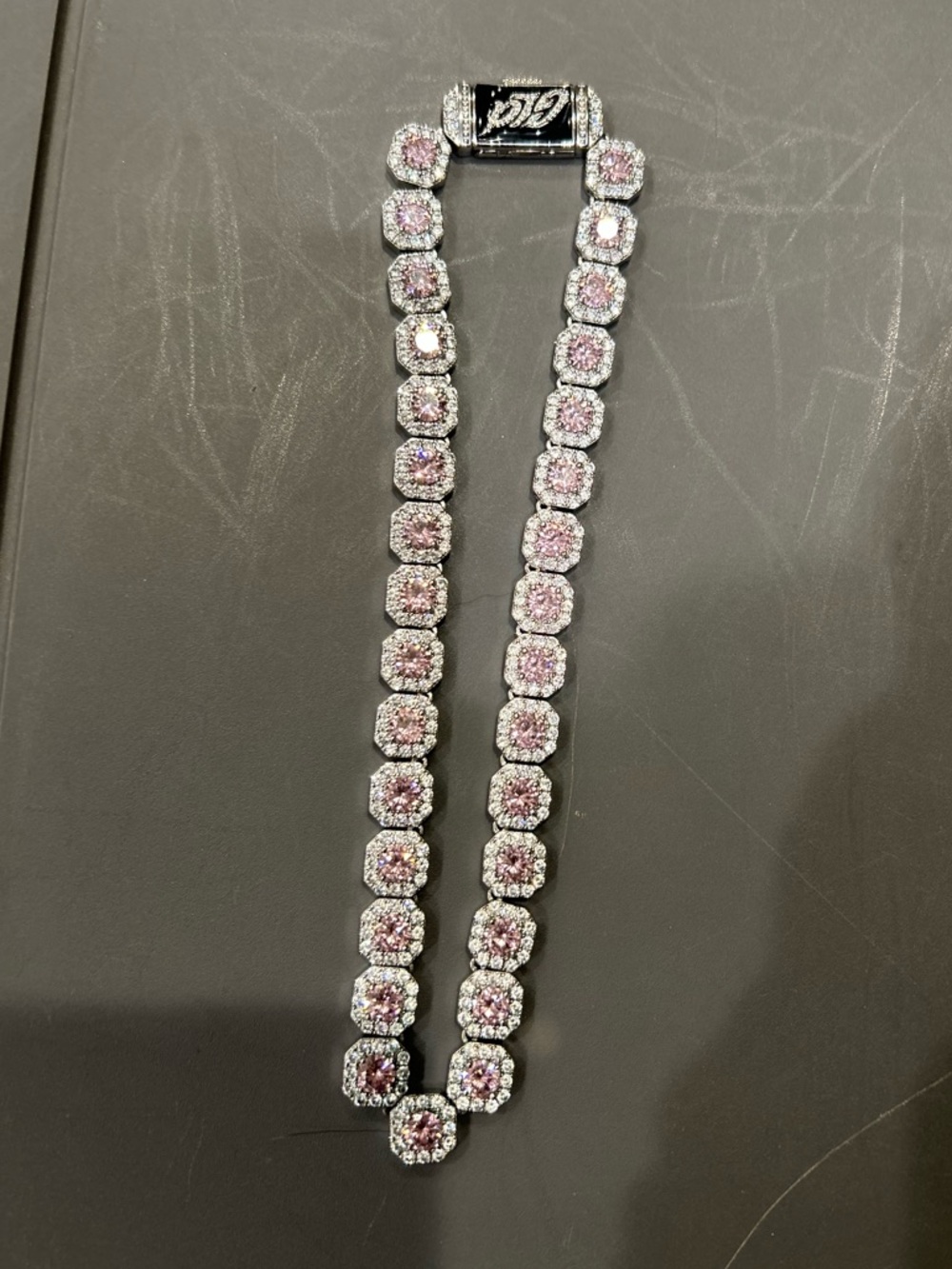 Clustered Tennis Necklace in Pink